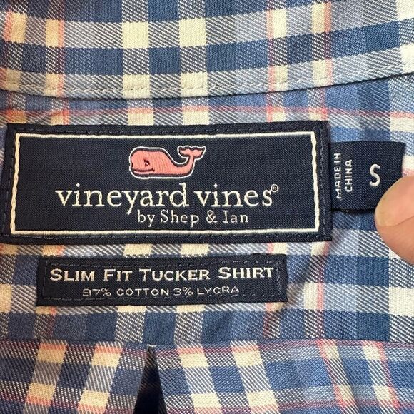 Vineyard Vines Slim Fit Tucker Shirt in Blue/White/Pink Plaid Size Small - Picture 2 of 6
